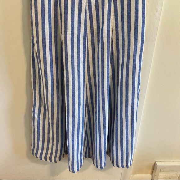 Old Navy Fit & Flare Linen Blend Midi Dress womens large white and blue stripe - Picture 5 of 13